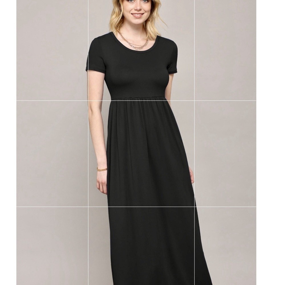Classic Black Short-Sleeve Maxi Dress